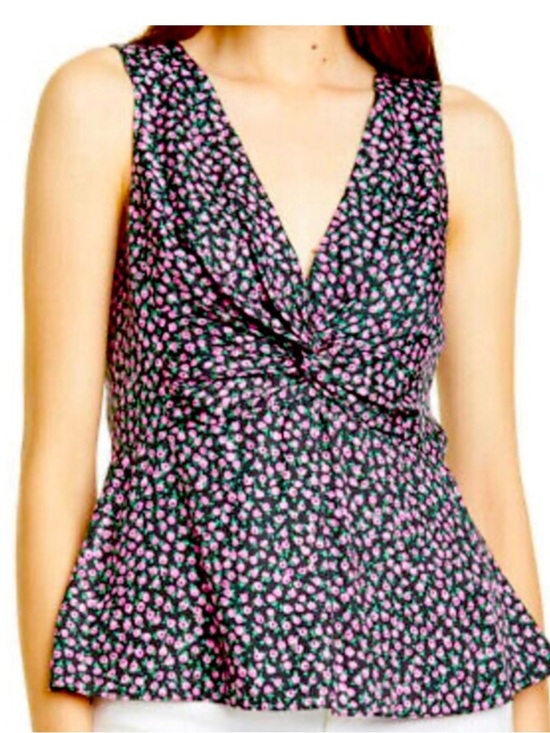 Rebecca Taylor Tops - Rebecca Taylor Wild Rose Silk Blend Peplum Sleeveless Twist Detail Blouse Size 6
